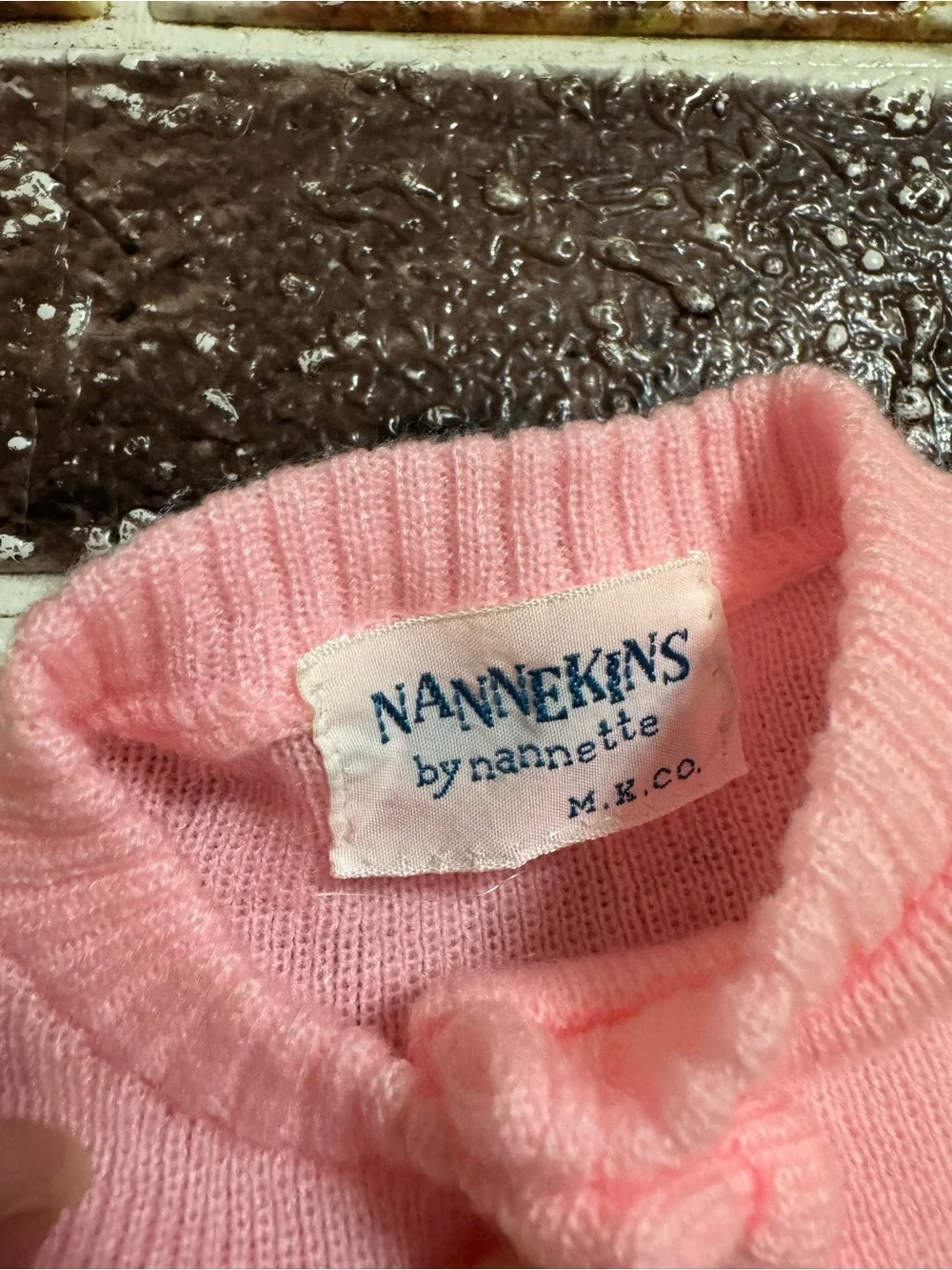 Vintage Nannette pink knit sweater & skirt set ~6m 14.5” sth baby girl - Picture 2 of 3